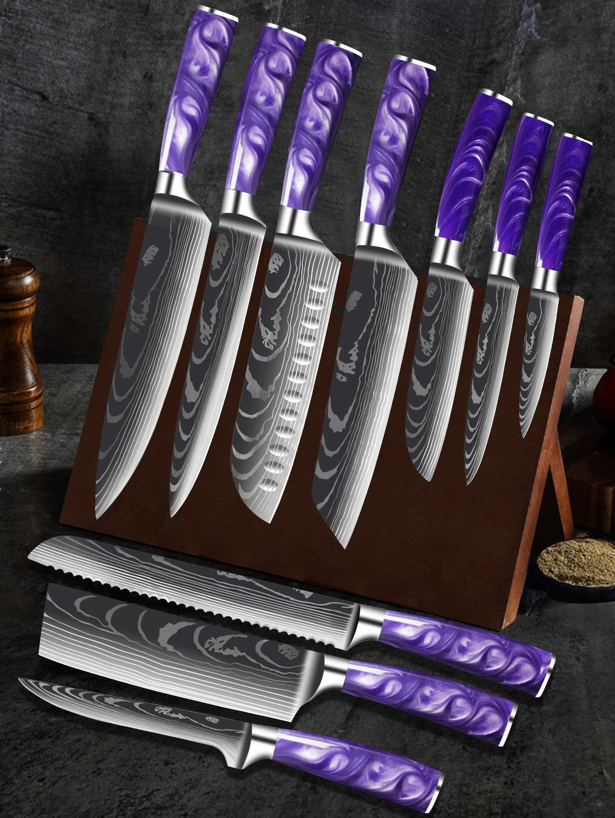 10-Piece Kitchen Knife Set With Purple Resin Handle