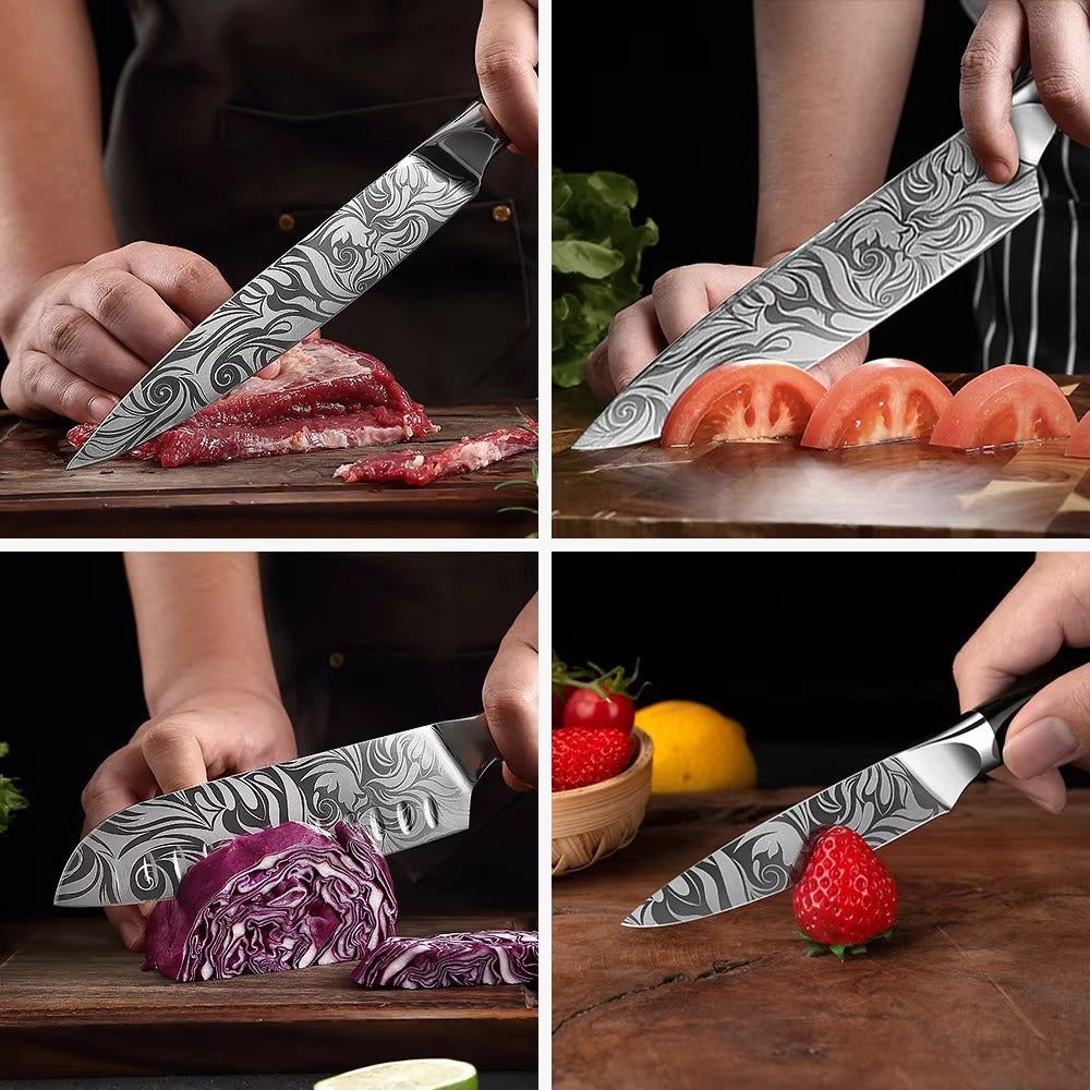 Professional 10-Piece Kitchen Knife Set - Green Resin Handle & High Carbon Steel