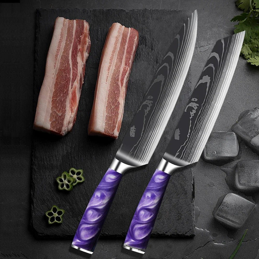 10-Piece Kitchen Knives Set With Resin Handle - Letcase
