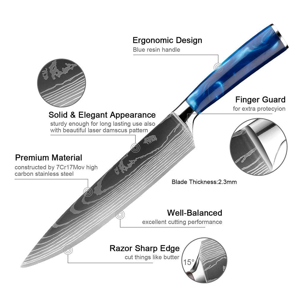 Tengoku - Japanese chef's knife Set with blue handle