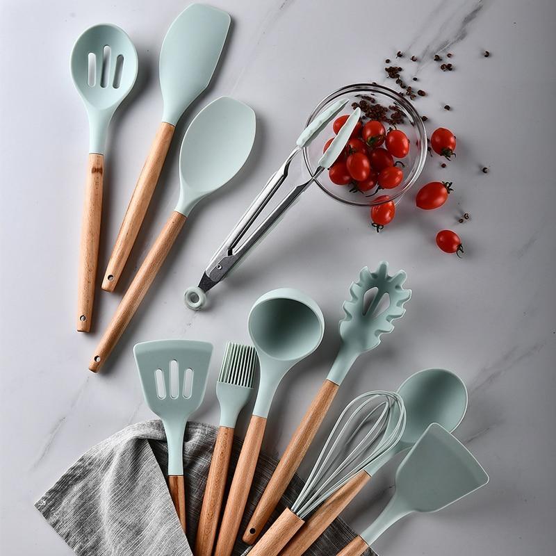 12 Pieces Silicone Cooking Utensils Set With Storage Box Kitchen Tools - Letcase