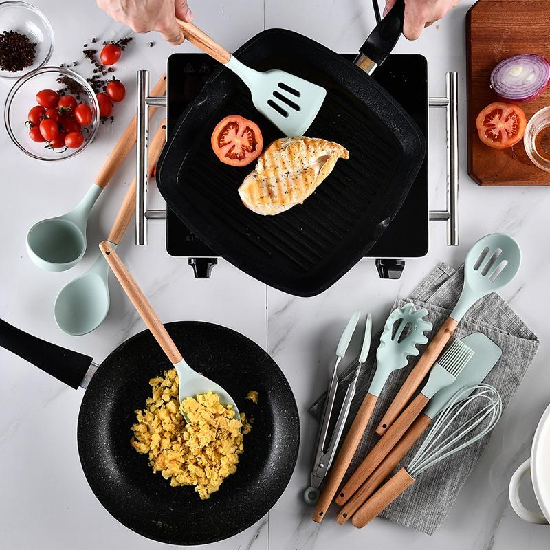 12 Pieces Silicone Cooking Utensils Set With Storage Box Kitchen Tools - Letcase