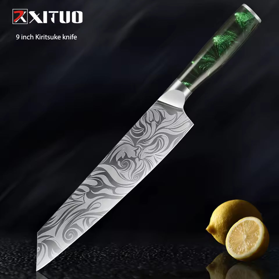 Wasabi - Premium Japanese Kitchen Knife Set with Green Resin Handle