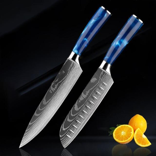 Tengoku - Japanese chef's knife Set with blue handle