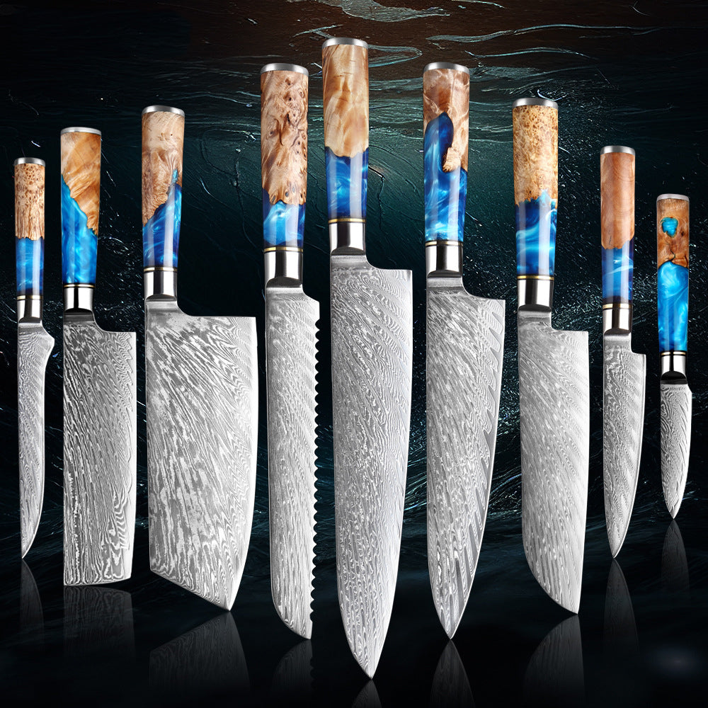 Japanese Damascus Steel Kitchen Knife Set With Resin Handle