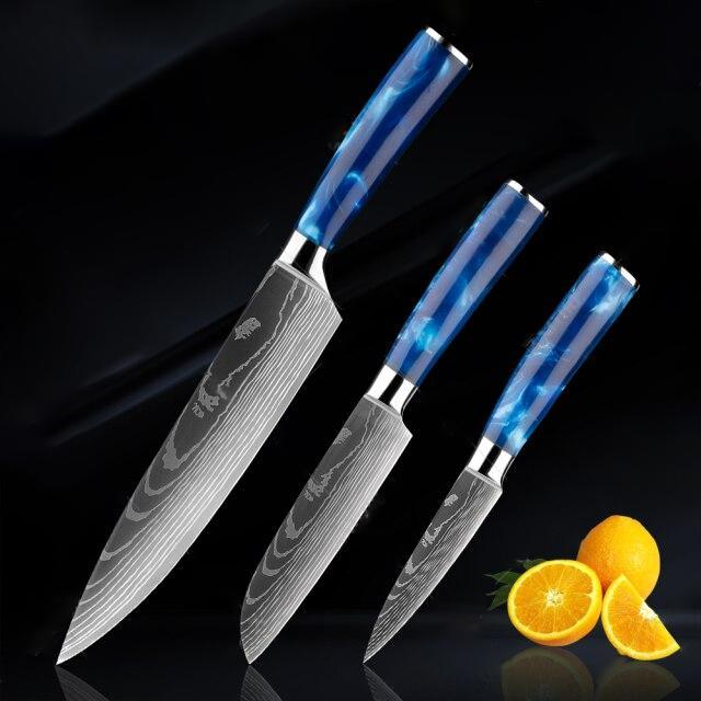 Tengoku - Japanese chef's knife Set with blue handle