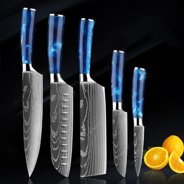Tengoku - Japanese chef's knife Set with blue handle