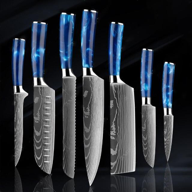 Tengoku - Japanese chef's knife Set with blue handle