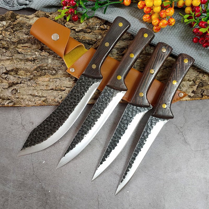 4 Piece Butcher Knife Set With Sheath