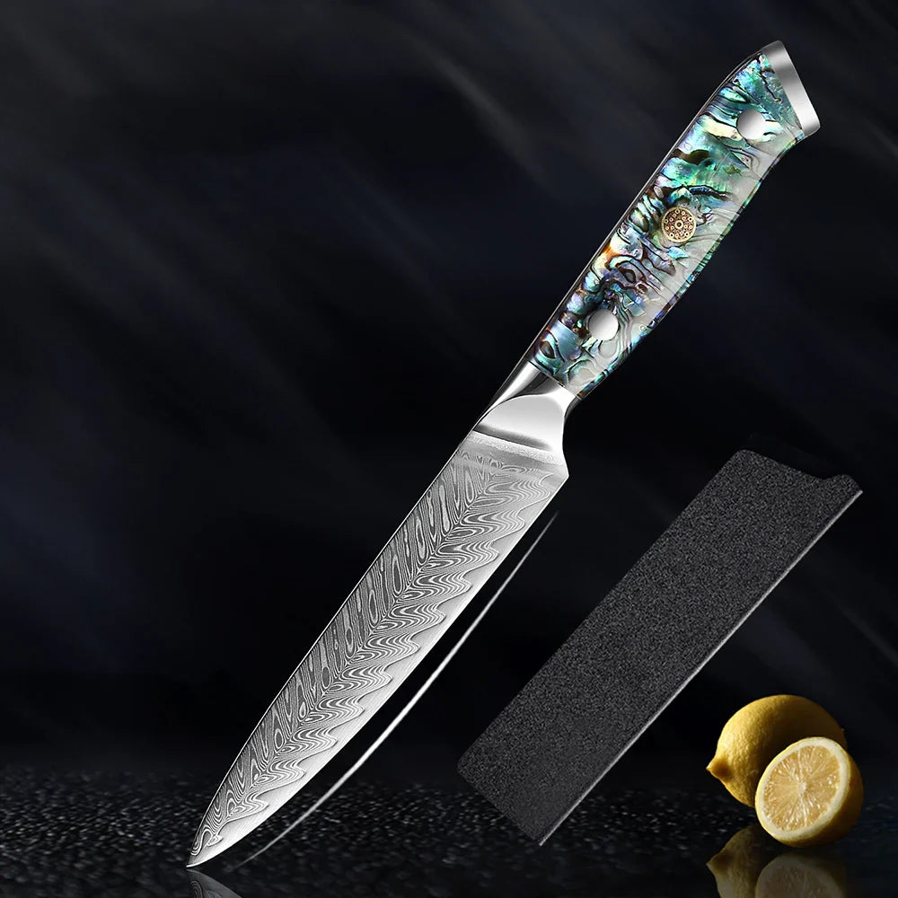 Horlknives - Damascus Steel Kitchen Knife with Abalone Handle