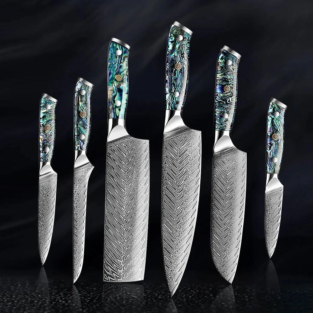 Horlknives - Damascus Steel Kitchen Knife with Abalone Handle