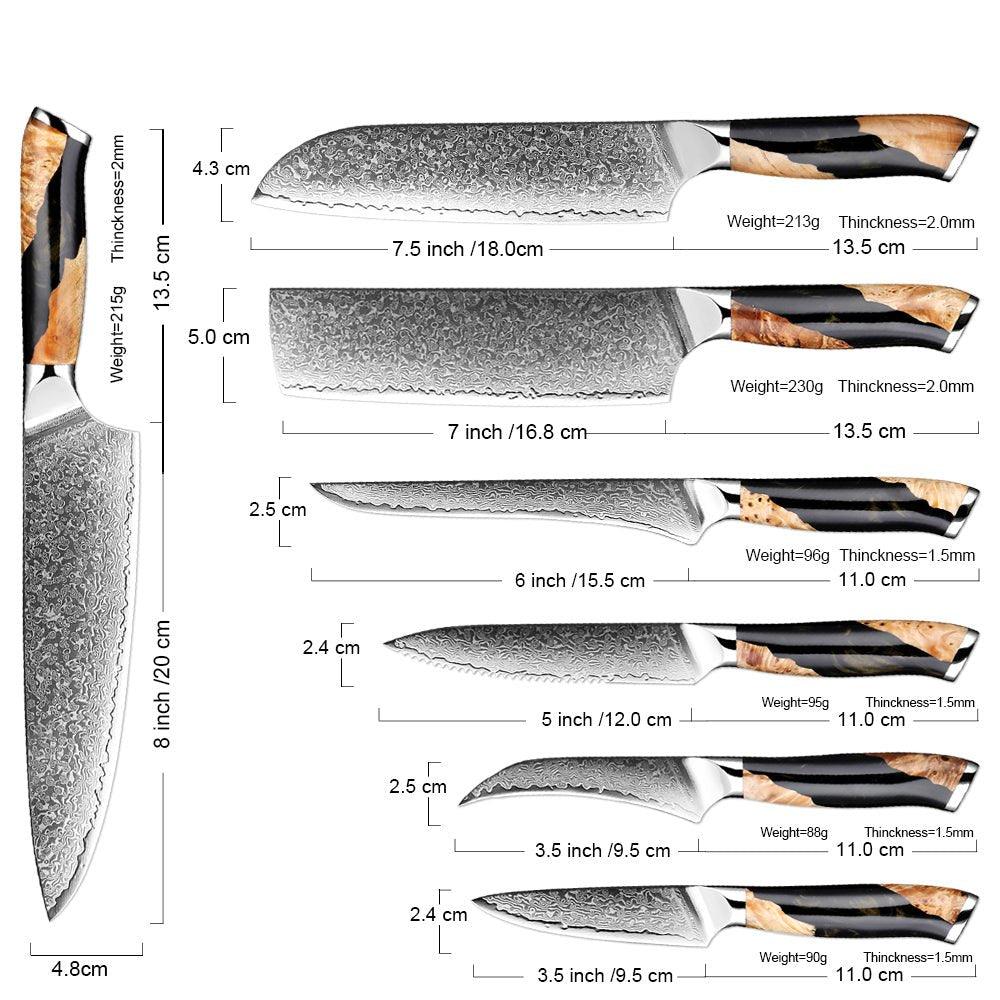 7 Piece Japanese Damascus Steel Chef Knife Set