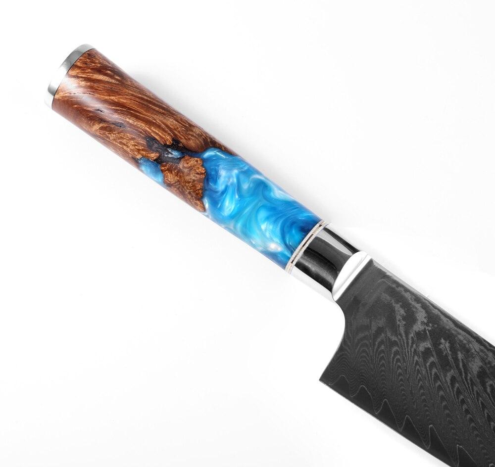 Damascus Steel 8'' Chef Knife with Blue Resin Handle
