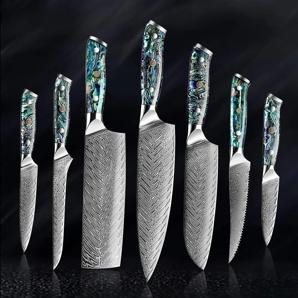 Horlknives - Damascus Steel Kitchen Knife with Abalone Handle