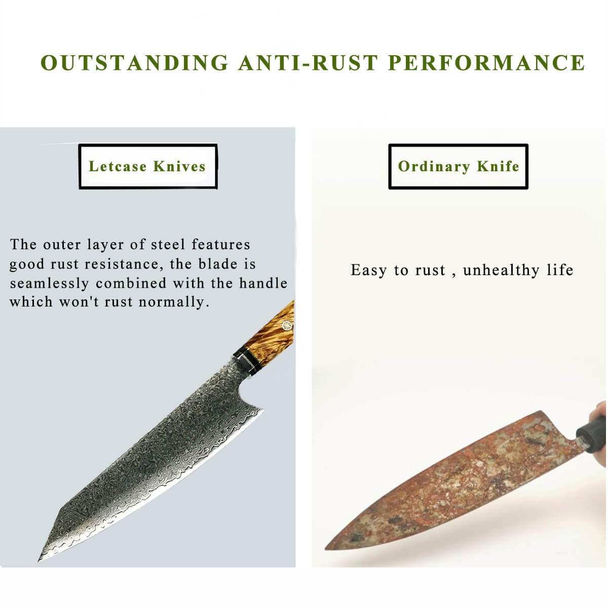 Damascus Chef's Knife, 8" Kiritsuke Knife, Epoxy Resin Solidified Wood