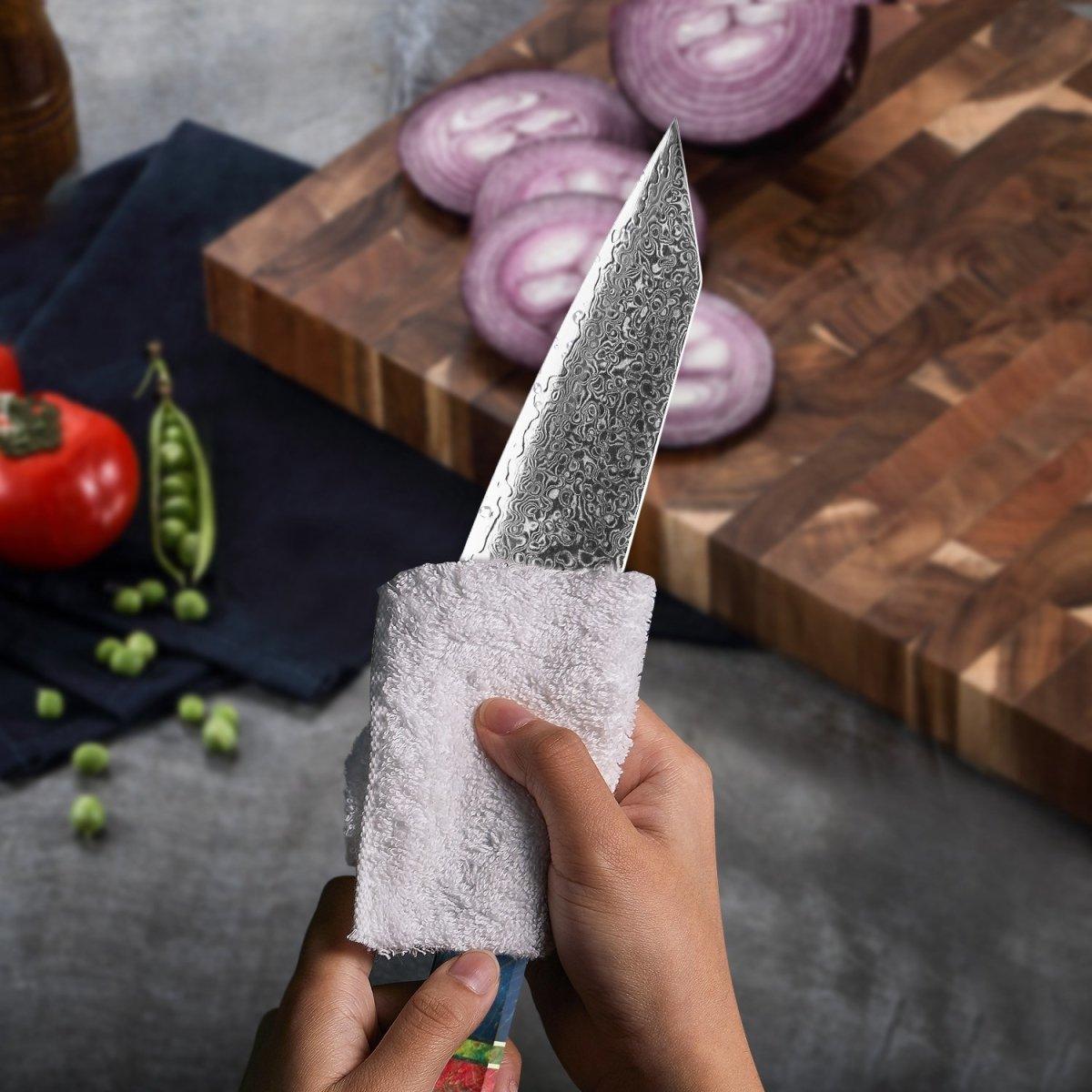 Damascus Chef's Knife, 8" Kiritsuke Knife, Epoxy Resin Solidified Wood