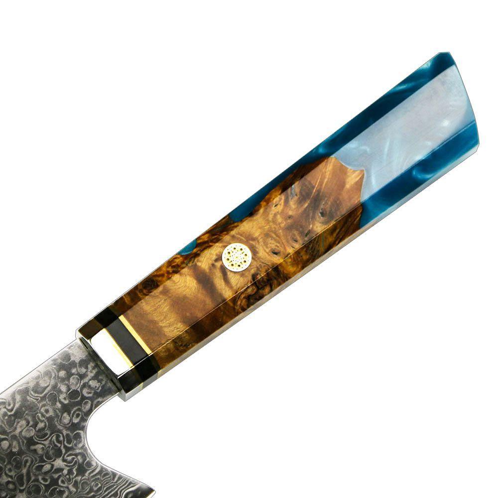 Damascus Chef's Knife, 8" Kiritsuke Knife, Epoxy Resin Solidified Wood