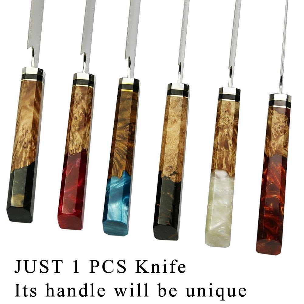 Damascus Chef's Knife, 8" Kiritsuke Knife, Epoxy Resin Solidified Wood
