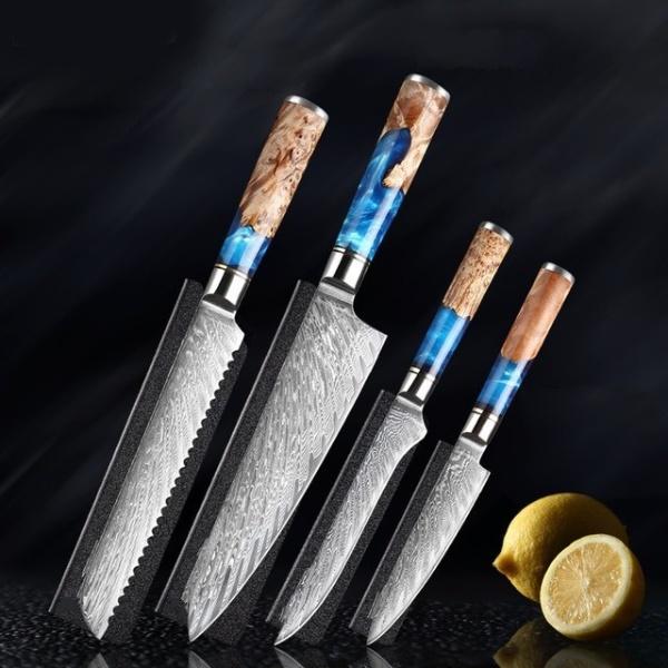 Japanese Damascus Steel Kitchen Knife Set With Resin Handle