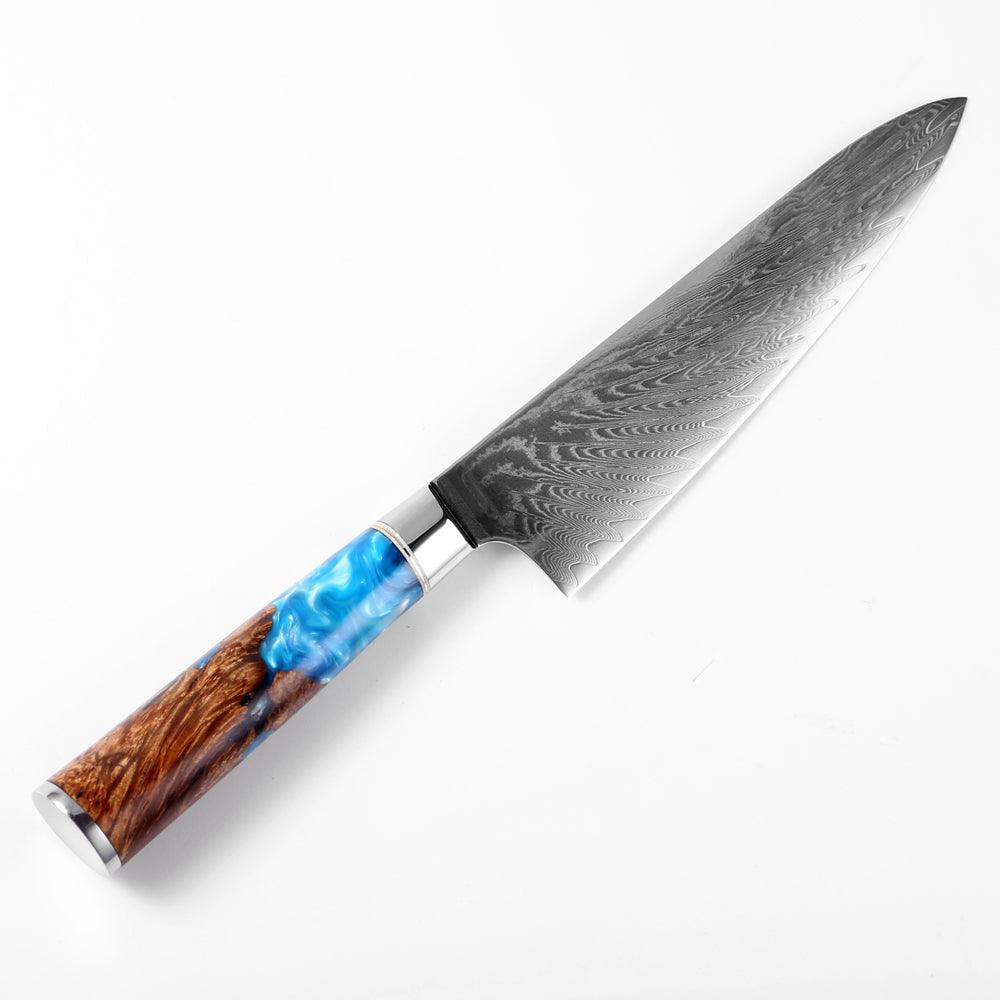 Damascus Steel 8'' Chef Knife with Blue Resin Handle