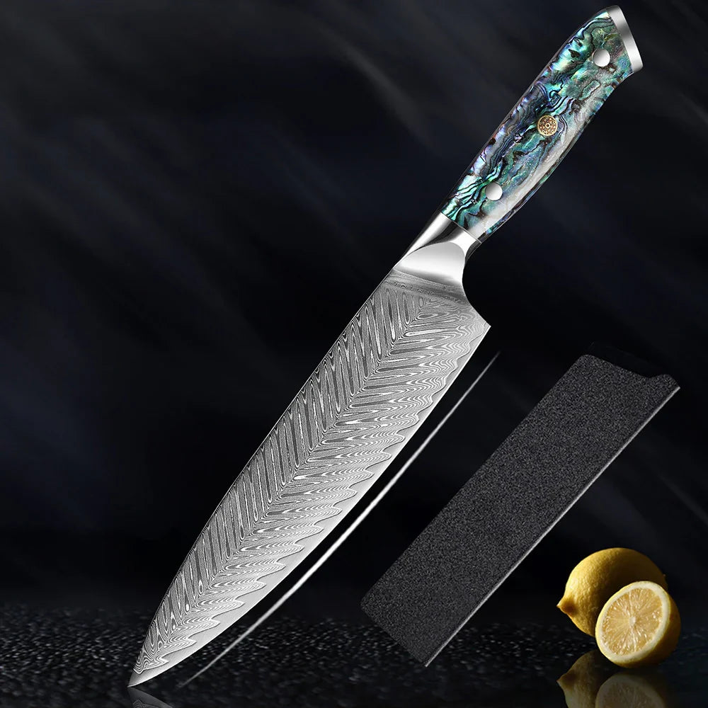 Horlknives - Damascus Steel Kitchen Knife with Abalone Handle