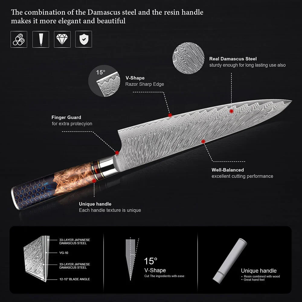 Hanikamu VG10 Damascus Chef Knife Set Honeycomb