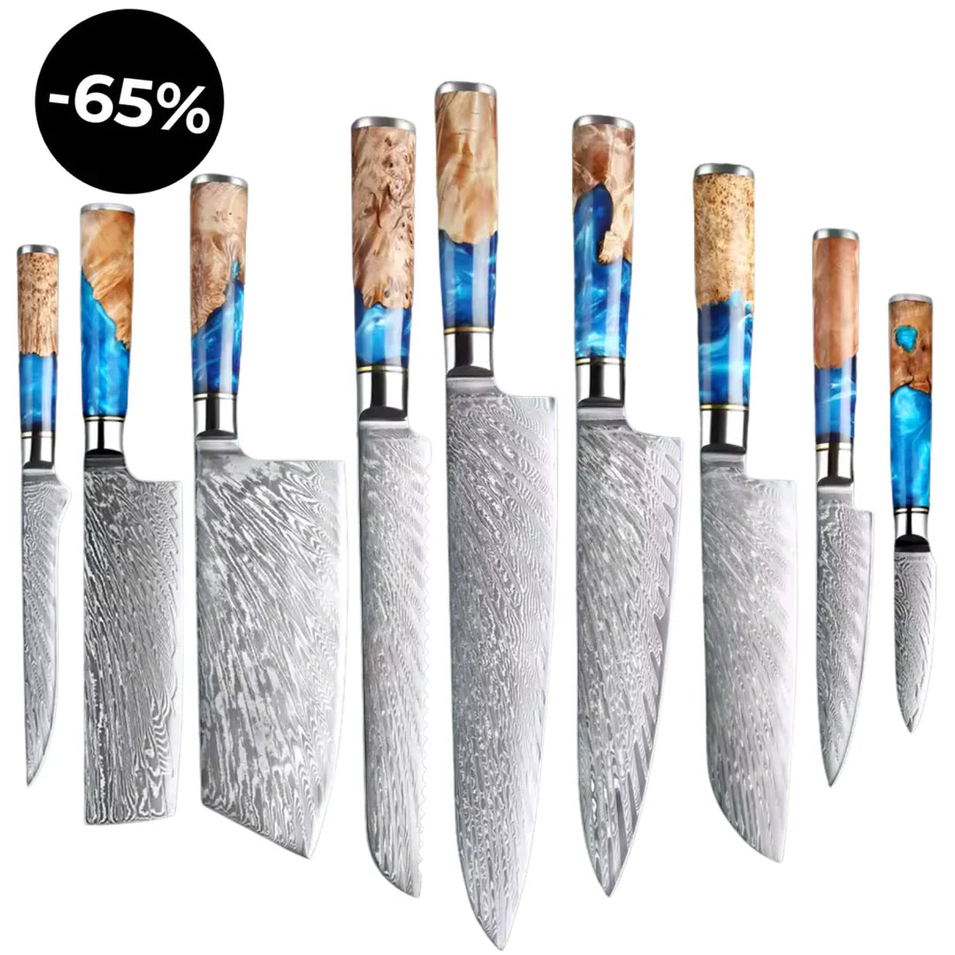Japanese Damascus Steel Kitchen Knife Set With Resin Handle