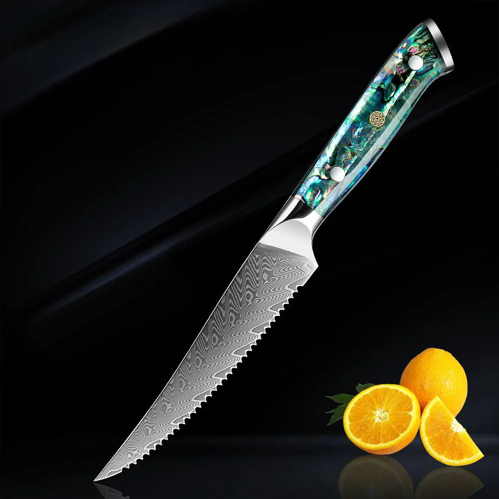 Horlknives - Damascus Steel Kitchen Knife with Abalone Handle