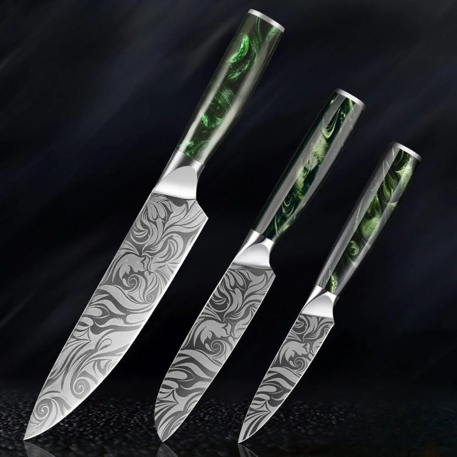 Wasabi - Premium Japanese Kitchen Knife Set with Green Resin Handle