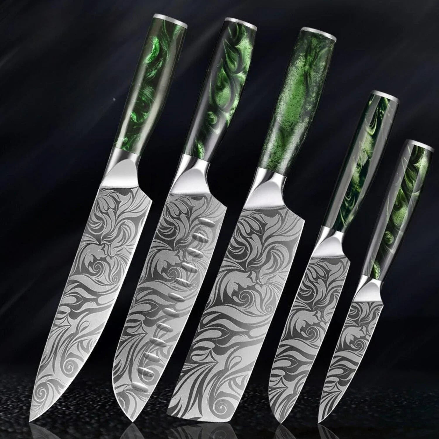 Wasabi - Premium Japanese Kitchen Knife Set with Green Resin Handle