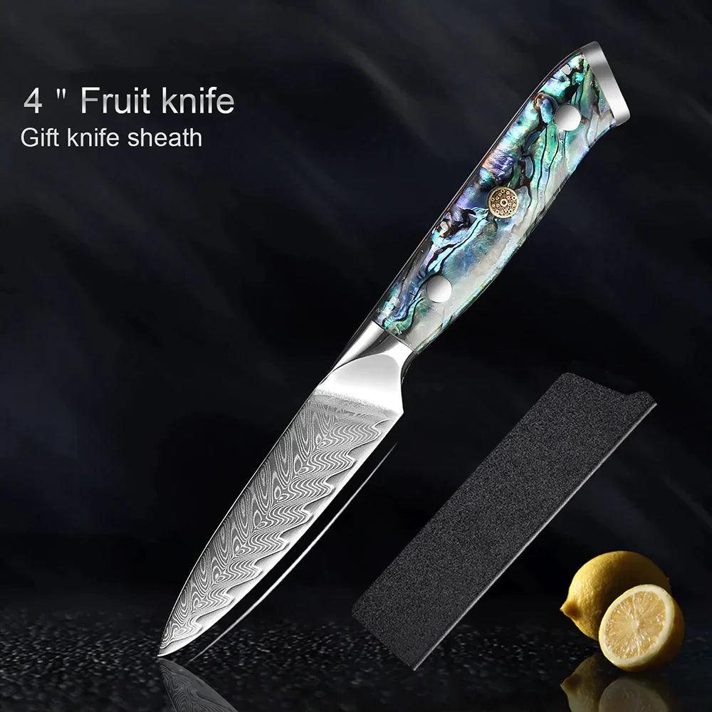 Damascus Steel Kitchen Knife with Abalone Handle