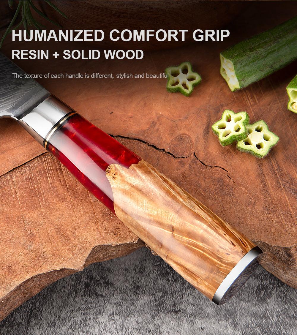 Japanese Damascus Steel Kitchen Knife Set With Coloured Red Handle