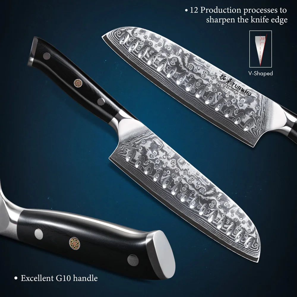 Horl 7” Japanese Santoku Knife – Damascus Steel Professional Chef Knife
