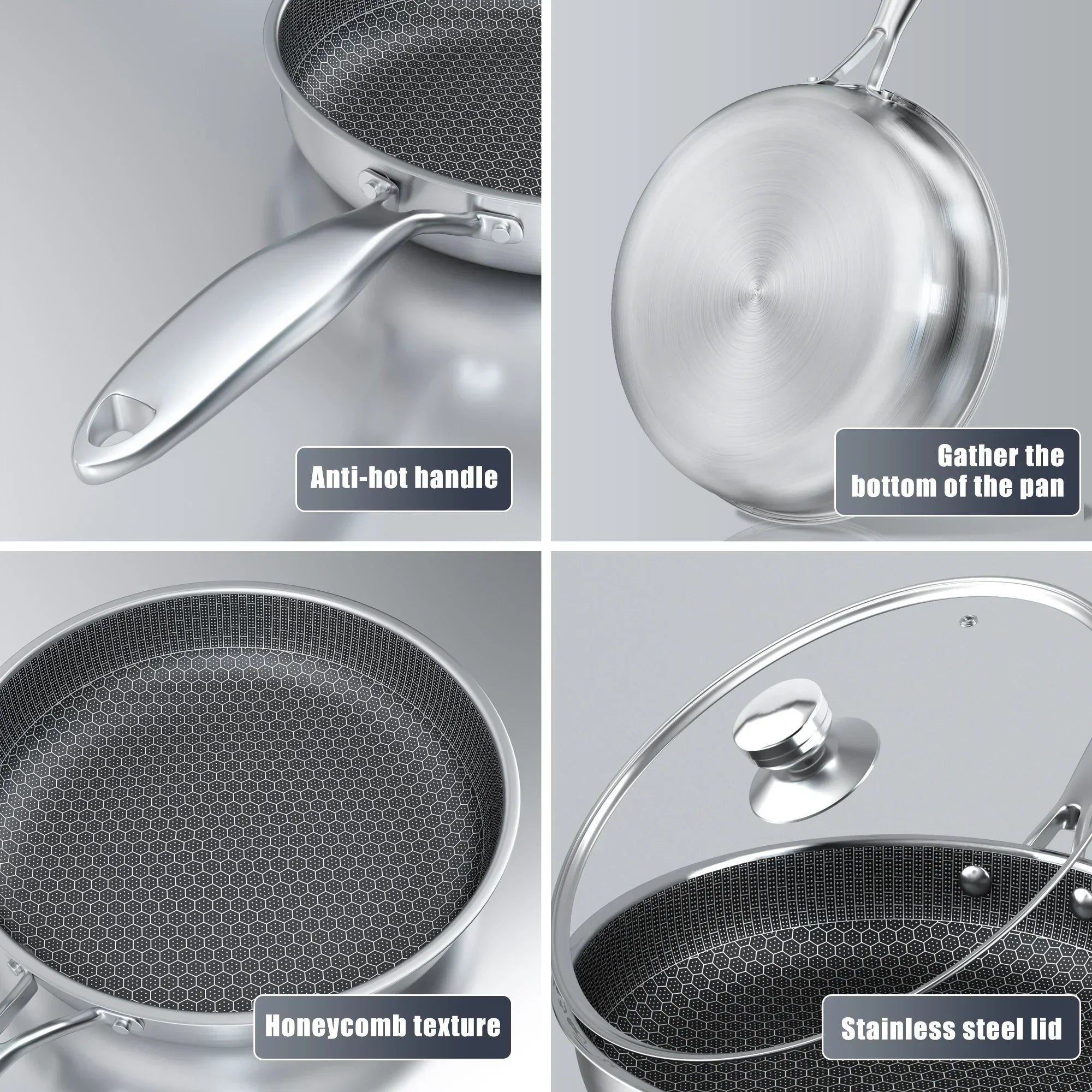 Stainless Steel Honeycomb Hexclad Non-Stick Frying Pan