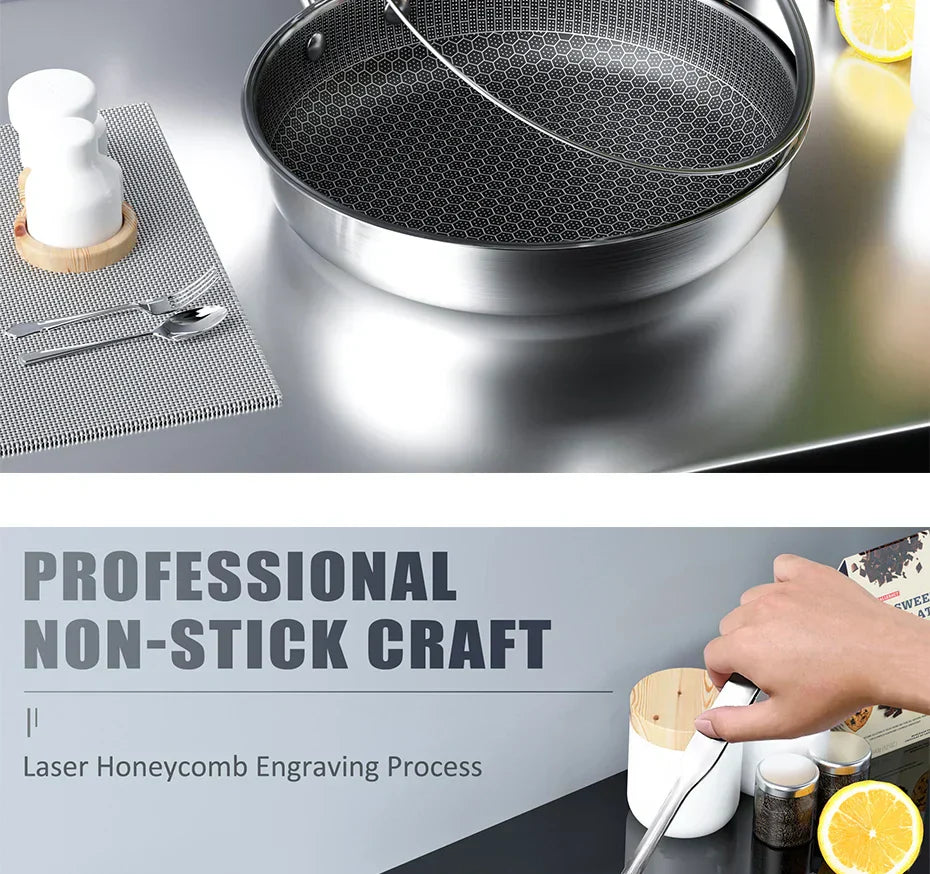 Stainless Steel Honeycomb Hexclad Non-Stick Frying Pan