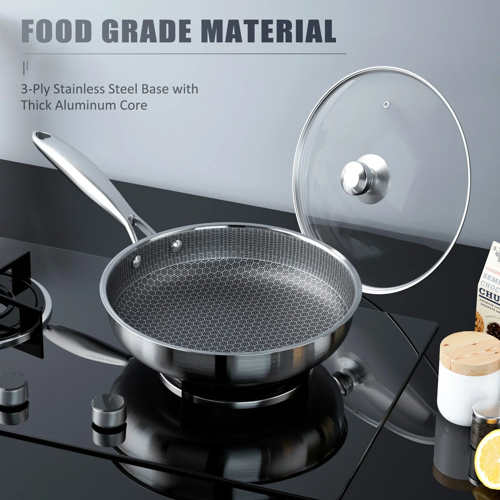 Stainless Steel Honeycomb Hexclad Non-Stick Frying Pan