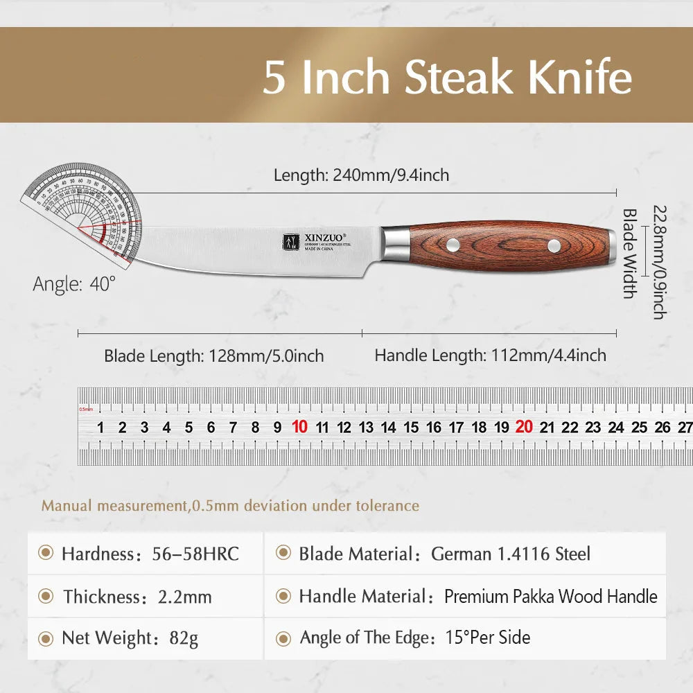 Horl German Steel Steak Knife, 5 Inch Serrated Steak Knives