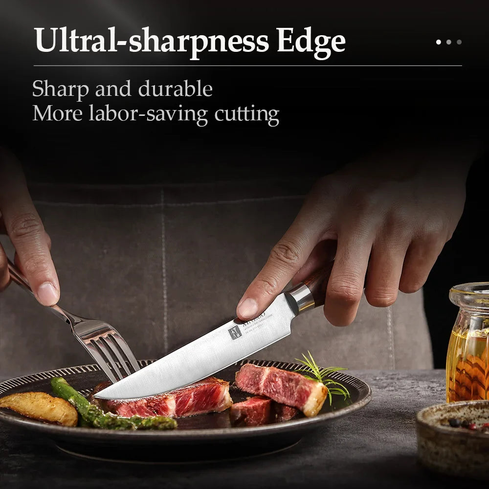 Horl German Steel Steak Knife, 5 Inch Serrated Steak Knives