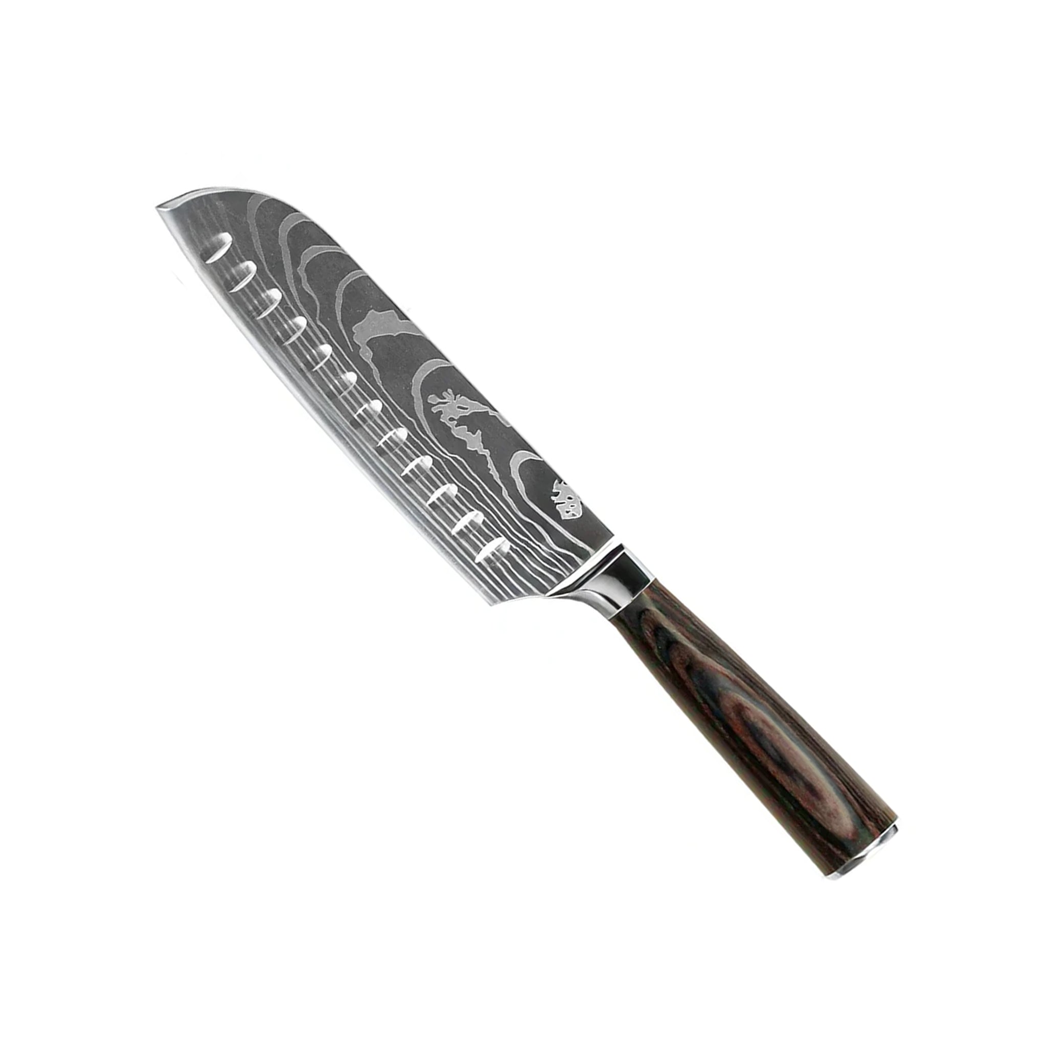 Quality Damascus Print Series 7-piece Knife Set + Acacia Knife Holder