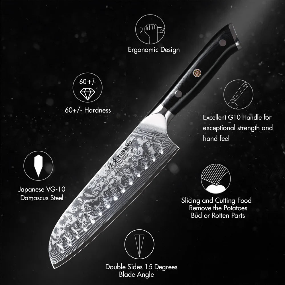 Horl 7” Japanese Santoku Knife – Damascus Steel Professional Chef Knife