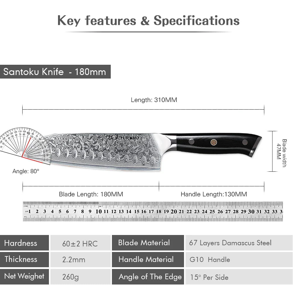 Horl 7” Japanese Santoku Knife – Damascus Steel Professional Chef Knife