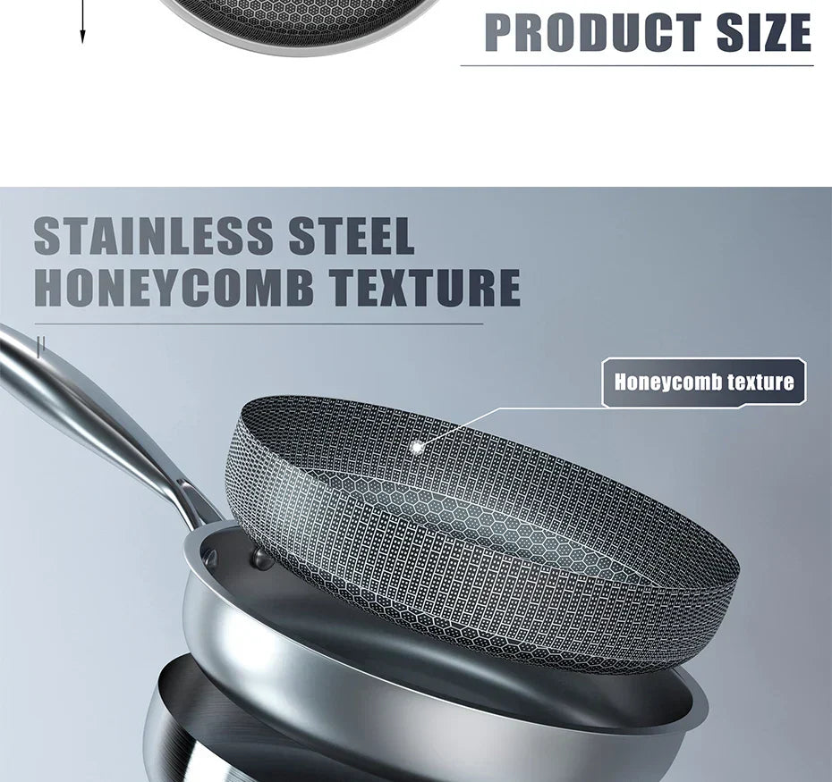 Stainless Steel Honeycomb Hexclad Non-Stick Frying Pan
