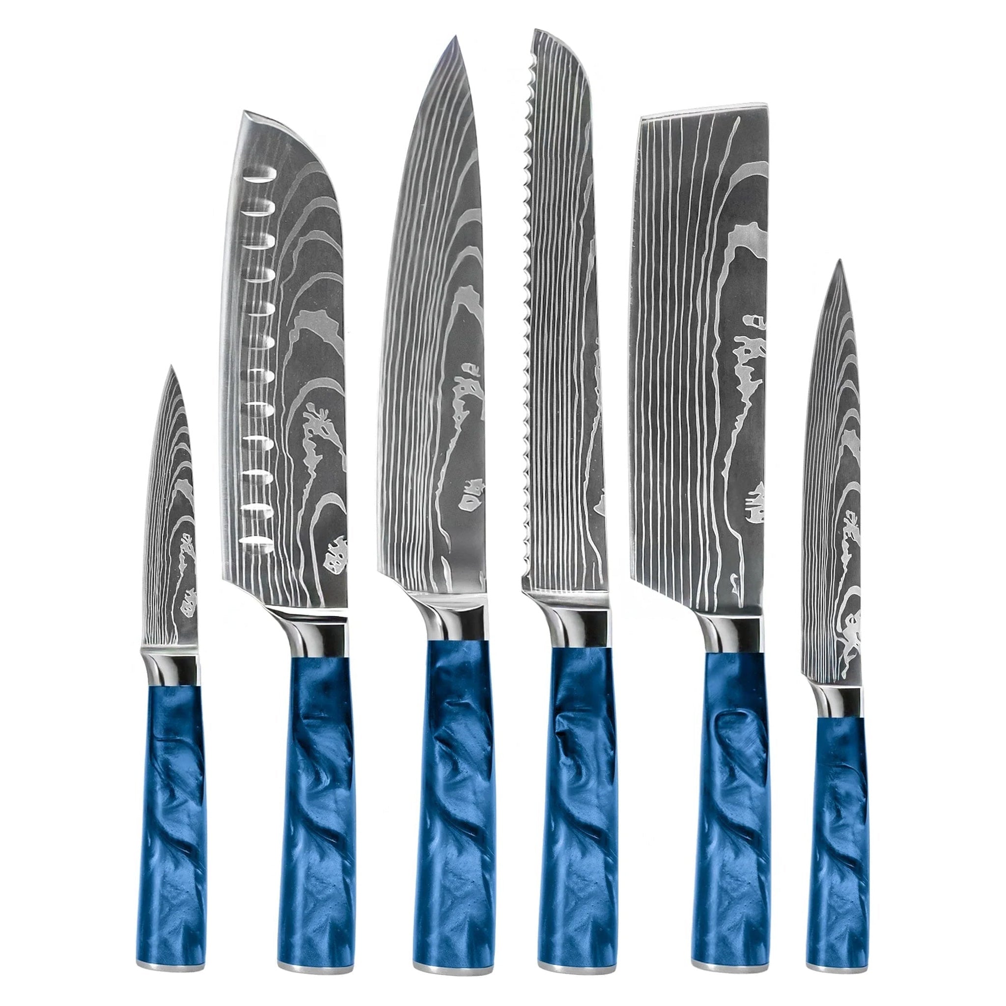 Damascus Print Epoxy Sapphire - 6-Piece Knife Set