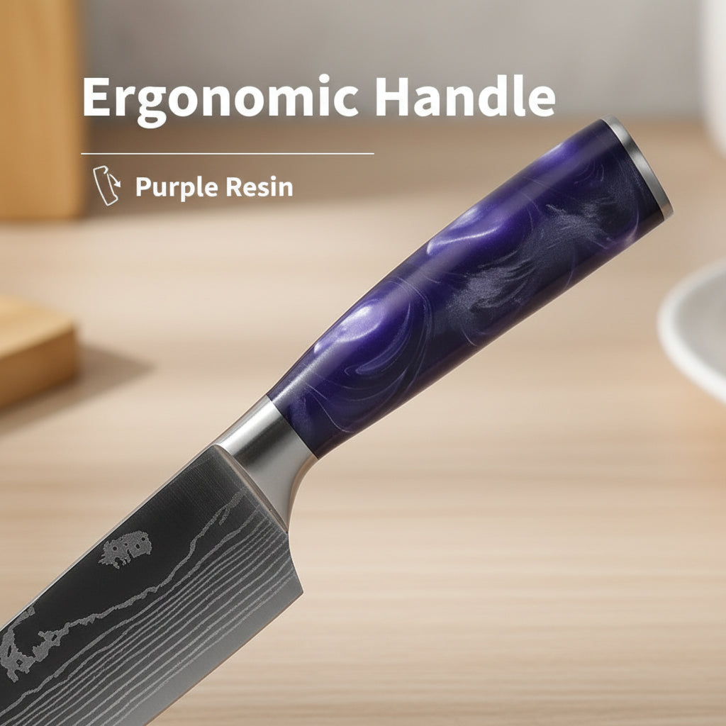 10-Piece Kitchen Knife Set With Purple Resin Handle