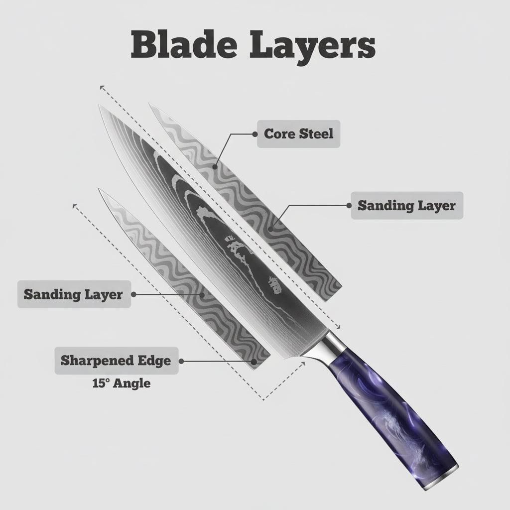 10-Piece Kitchen Knife Set With Purple Resin Handle