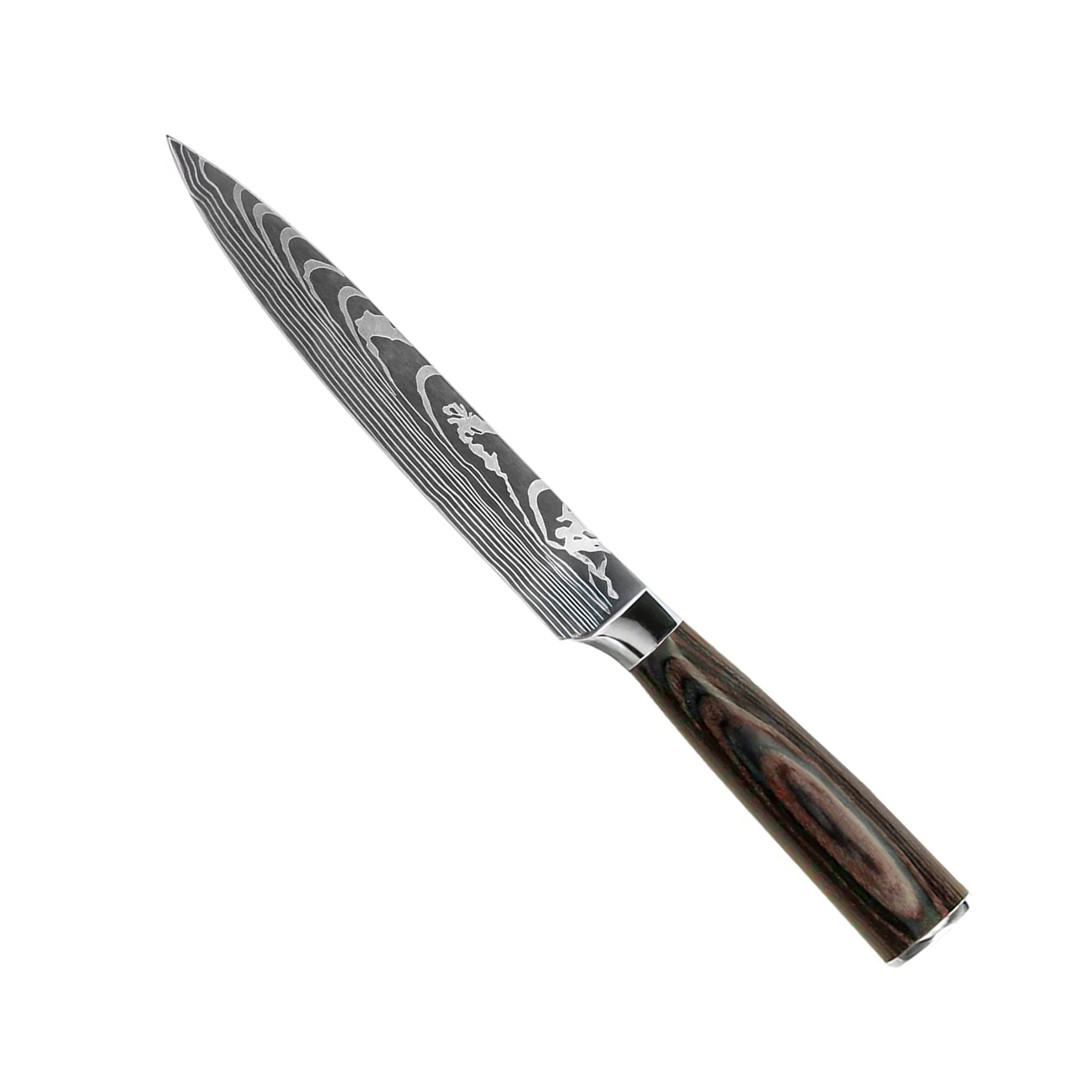 Quality Damascus Print Series 7-piece Knife Set + Acacia Knife Holder