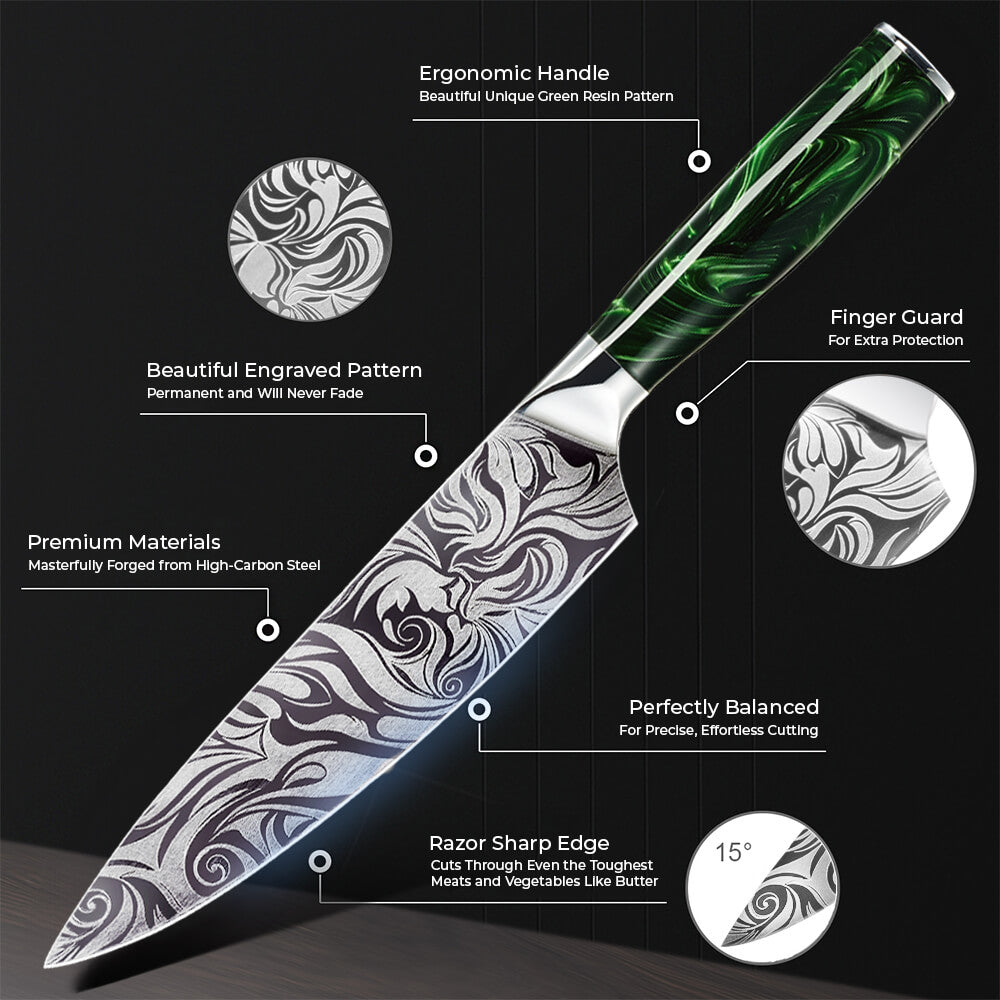 Wasabi - Premium Japanese Kitchen Knife Set with Green Resin Handle