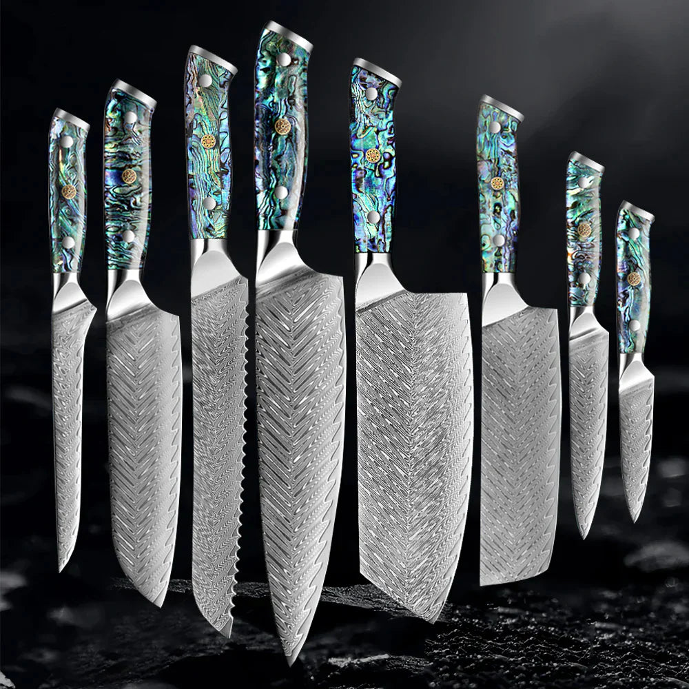 Horlknives - Damascus Steel Kitchen Knife with Abalone Handle