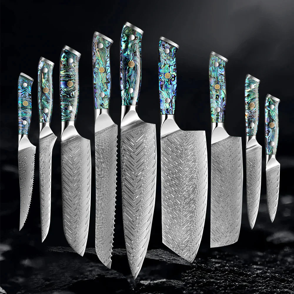 Horlknives - Damascus Steel Kitchen Knife with Abalone Handle