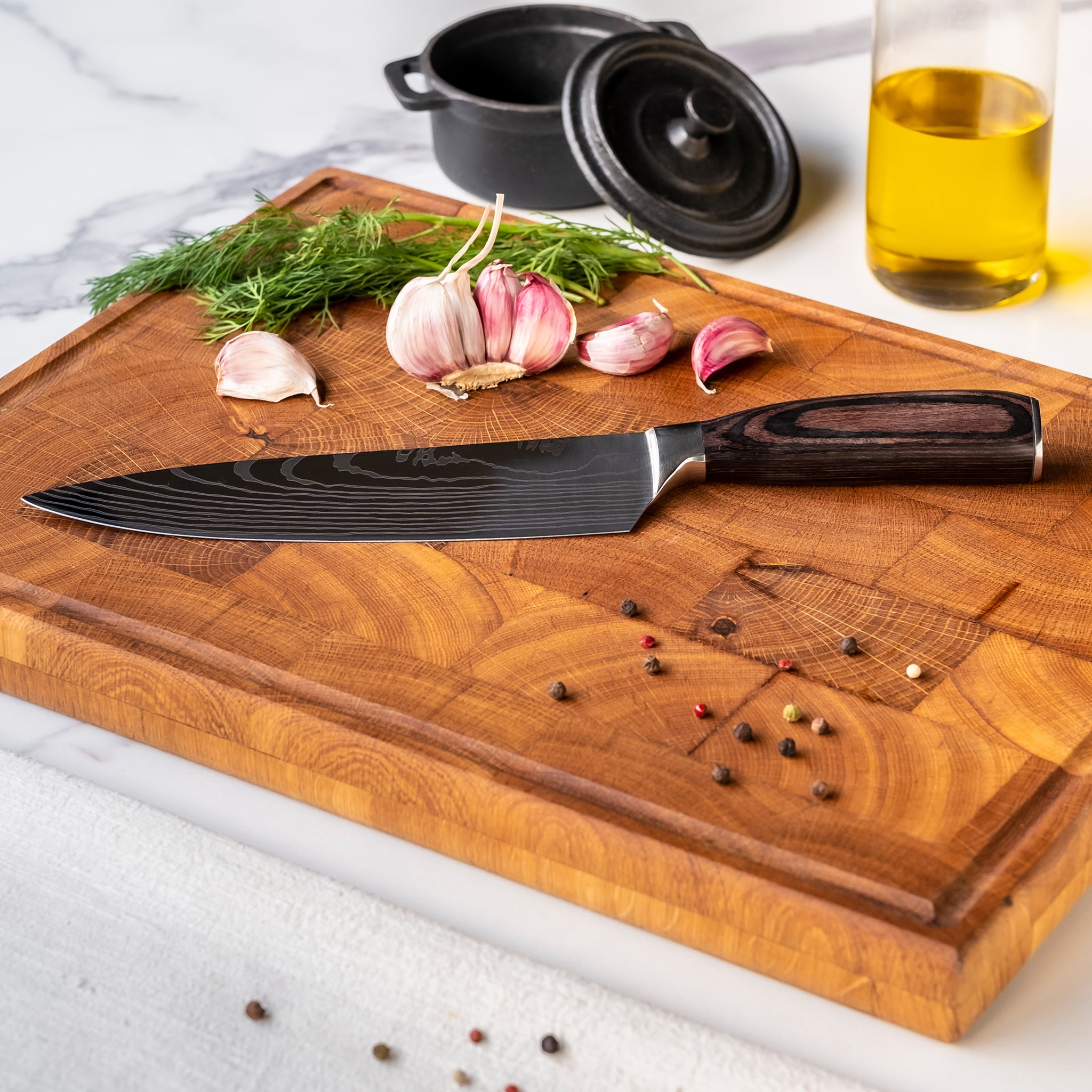 Quality Damascus Print Knives - 9 piece knife set